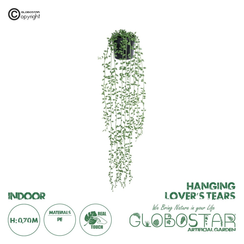 GloboStar® Artificial Garden HANGING LOVER'S TEARS 20882 - Τεχνητό Κρεμαστό Διακοσμητικό Φυτό Lover's Tears Φ15 x Y70cm