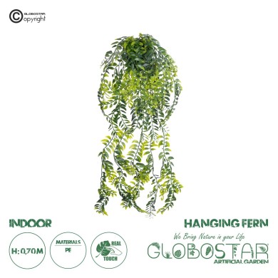 GloboStar® Artificial Garden HANGING FERN 20877 - Τεχνητό Κρεμαστό Διακοσμητικό Φυτό Φτέρη  Φ23 x Y70cm