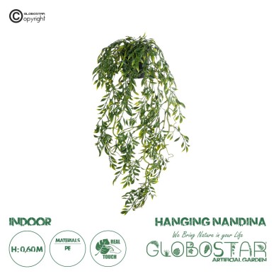 GloboStar® Artificial Garden HANGING NANDINA 20868 - Τεχνητό Κρεμαστό Διακοσμητικό Φυτό Ναντίνα Φ20 x Y60cm