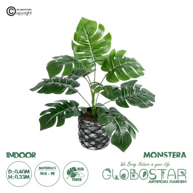 GloboStar® Artificial Garden MONSTERA 20893 - Τεχνητό Διακοσμητικό Φυτό Μονστέρα Φ40 x Υ33cm