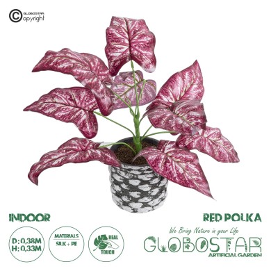 GloboStar® Artificial Garden RED POLKA 20887 Τεχνητό Διακοσμητικό Φυτό Κόκκινη Πόλκα Φ38 x Υ33cm