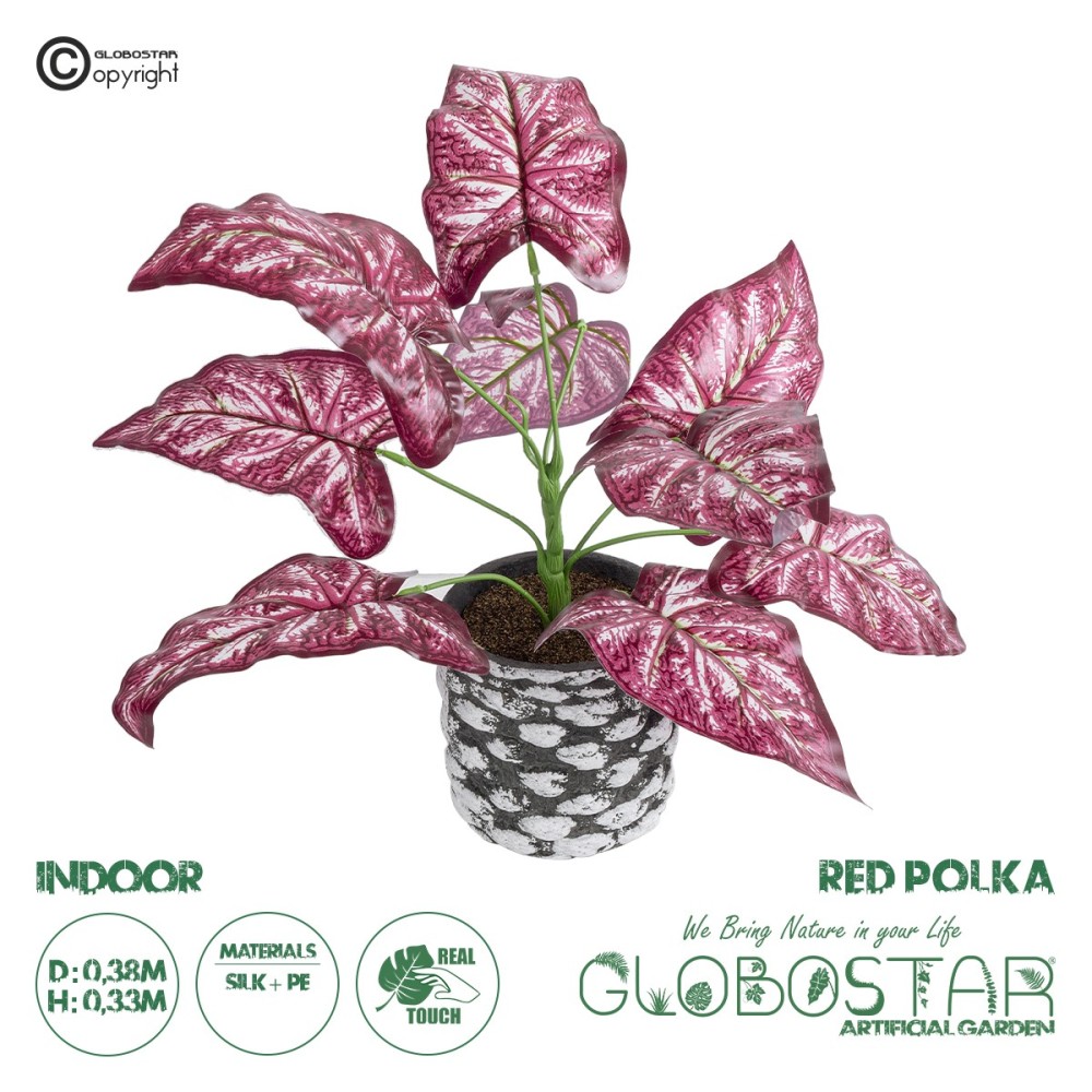 GloboStar® Artificial Garden RED POLKA 20887 Τεχνητό Διακοσμητικό Φυτό Κόκκινη Πόλκα Φ38 x Υ33cm
