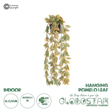 GloboStar® Artificial Garden HANGING POMELO LEAF 20871 - Τεχνητό Κρεμαστό Διακοσμητικό Φυτό Φύλλο Πομέλο  Φ17 x Y50cm