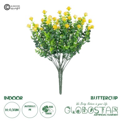GloboStar® Artificial Garden  BUTTERCUP BRANCH 21063 Διακοσμητικό Κλαδί Ρανούγκουλο σετ 2 τεμάχια Φ20 x Υ30cm