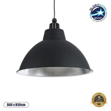 GLOBOSTAR® LOUVE 01176 Vintage Κρεμαστό Φωτιστικό Οροφής με Ντουί 1 x E27 AC 220-240V IP20 - Μαύρο - Μ40 x Π40 x Υ30cm