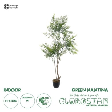GloboStar® Artificial Garden GREEN NANDINA PLANT 20965 Διακοσμητικό Φυτό Πράσινη Ναντίνα Φ66 x Υ150cm