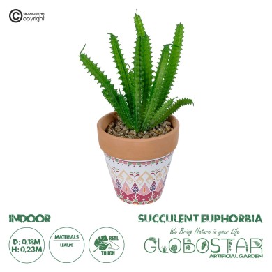GloboStar® Artificial Garden SUCCULENT EUPHORBIA POTTED PLANT 21052 Διακοσμητικό Φυτό Ευφορβία Φ18 x Υ23cm