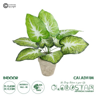 GloboStar® Artificial Garden CALADIUM POTTED PLANT 20894 Διακοσμητικό Φυτό Καλάντιουμ Φ40 x Υ33cm