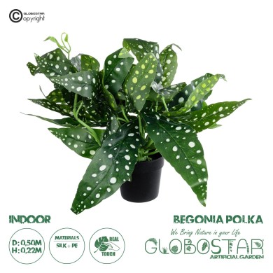 GloboStar® Artificial Garden BEGONIA POLKA DOT PLANT 20959 Διακοσμητικό Φυτό Βιγόνια Φ50 x Υ22cm