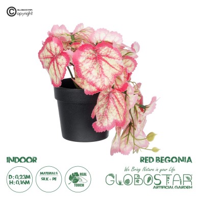 GloboStar® Artificial Garden RED BEGONIA PLANT 20948 Διακοσμητικό Φυτό Κόκκινη Βιγόνια Φ23 x Υ16cm