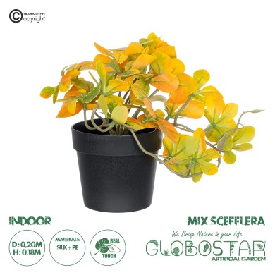 GloboStar® Artificial Garden SCHEFFLERA MIX PLANT 20955 Διακοσμητικό Φυτό Σεφλέρα Φ20 x Υ18cm