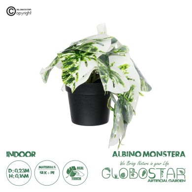 GloboStar® Artificial Garden ALBINO MONSTERA PLANT 20946 - Διακοσμητικό Φυτό Μονστέρα Φ23 x Υ16cm