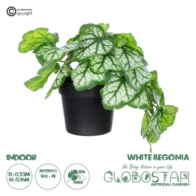 GloboStar® Artificial Garden WHITE BEGONIA PLANT 20947 Διακοσμητικό Φυτό Λευκή Βιγόνια Φ23 x Υ16cm