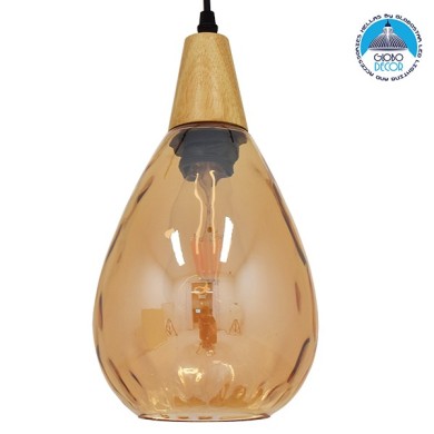 GLOBOSTAR® NOAH 01490 Μοντέρνο Κρεμαστό Φωτιστικό Οροφής με Ντουί 1 x E27 AC 220-240V IP20 - Μελί & Μπεζ - Μ16 x Π16 x Υ30cm