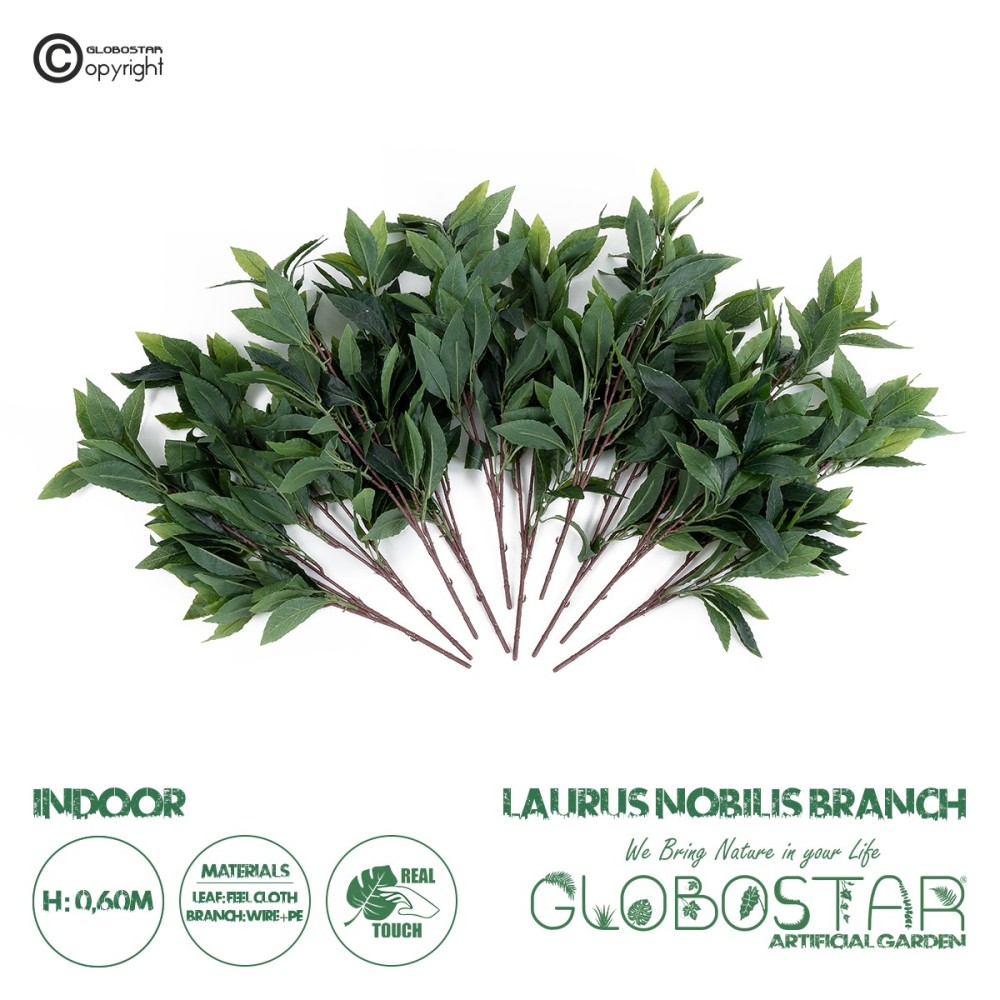 GloboStar® Artificial Garden LAURUS NOBILIS BRANCH 20225 10 x Τεχνητά Διακοσμητικά Κλαδία Δάφνης Π45 x Υ60cm