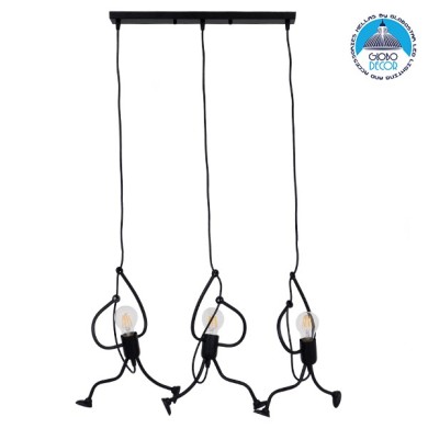 GLOBOSTAR® LITTLE MAN 00980 Μοντέρνο Κρεμαστό Φωτιστικό Οροφής με Ντουί 3 x E27 AC 220-240V IP20 - Μαύρο - Μ70 x Π10 x Υ105cm