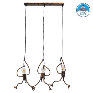 GLOBOSTAR® LITTLE MAN 00979 Μοντέρνο Κρεμαστό Φωτιστικό Οροφής με Ντουί 3 x E27 AC 220-240V IP20 - Χάλκινο - Μ70 x Π10 x Υ105cm