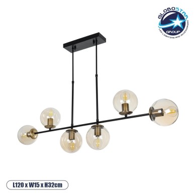 GLOBOSTAR® LATTICE 203-0016 Μοντέρνο Φωτιστικό Οροφής με Ντουί 6 x E27 AC 220-240V IP20 - Μαύρο & Μπρούτζινο - Μ120 x Π15 x Υ32cm