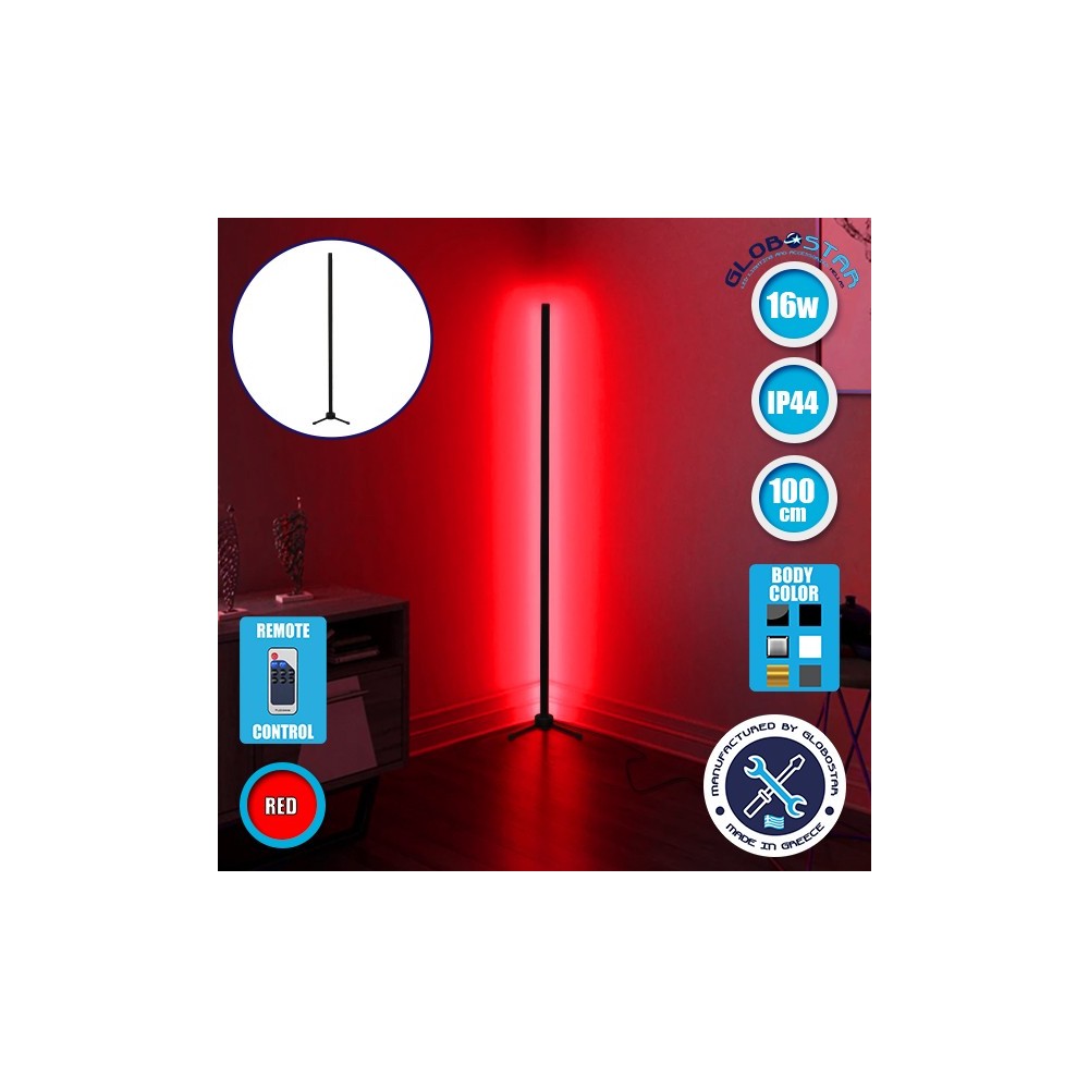 Μοντέρνο Minimal Επιδαπέδιο Μαύρο Φωτιστικό 100cm LED 16 Watt με Ασύρματο Χειριστήριο RF & Dimmer Κόκκινο GloboStar ALIEN Design GLOBO-100-4
