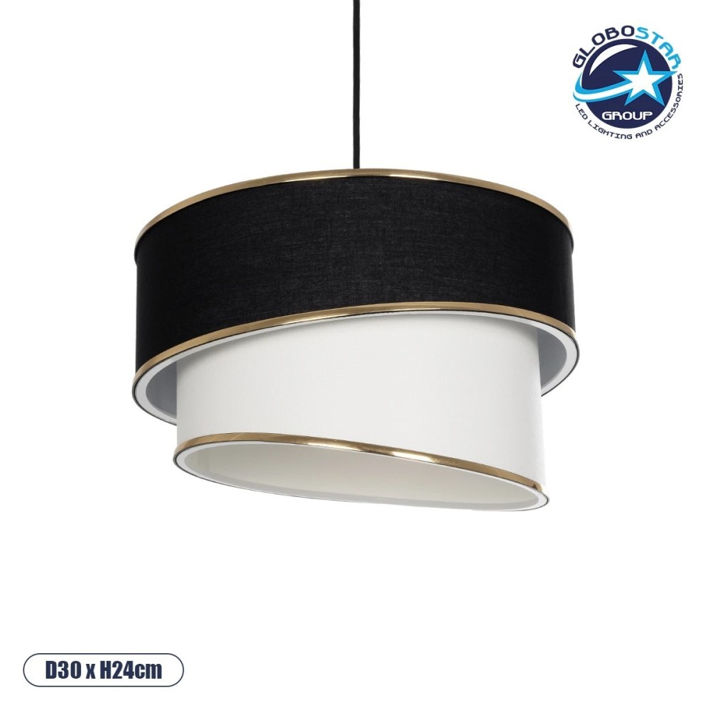 GLOBOSTAR® SONIA 203-0120 Μοντέρνο Κρεμαστό Φωτιστικό Οροφής με Ντουί 1 x E27 AC 220-240V IP20 - Μαύρο & Λευκό - Μ30 x Π30 x Υ24cm
