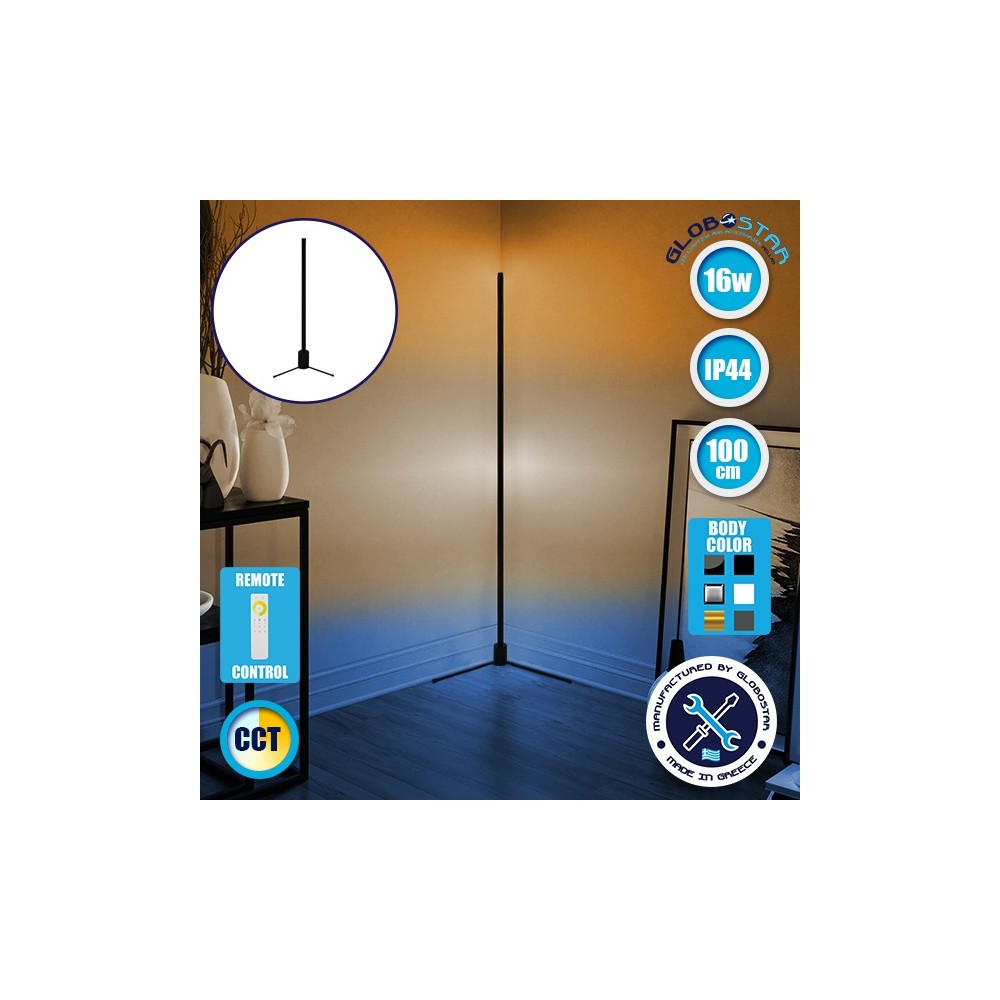 Μοντέρνο Minimal Επιδαπέδιο Μαύρο Φωτιστικό 100cm LED 16 Watt με Ασύρματο Χειριστήριο Αφής 2.4G RF & Dimmer CCT - Ψυχρό - Ημέρας - Θερμό GloboStar ALIEN Design GLOBO-100-10