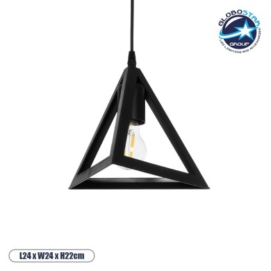 GLOBOSTAR® TRIANGLE 203-0159 Μοντέρνο Κρεμαστό Φωτιστικό Οροφής με Ντουί 1 x E27 AC 220-240V IP20 - Μάυρο - Μ24 x Π24 x Υ22cm