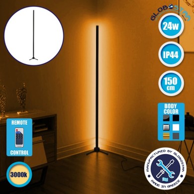 Μοντέρνο Minimal Επιδαπέδιο Μαύρο Φωτιστικό 150cm LED 24 Watt με Ασύρματο Χειριστήριο RF & Dimmer Θερμό Λευκό 3000k GloboStar ALIEN Design GLOBO-150-3