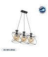 GLOBOSTAR® GLINDER 201-0067 Vintage Κρεμαστό Φωτιστικό Οροφής με Ντουί 3 x E27 AC 220-240V IP20 - Μαύρο & Μελί - Μ53 x Π25 x Υ23cm