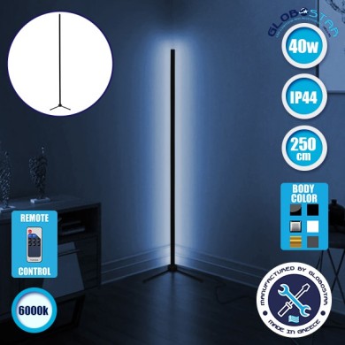 Μοντέρνο Minimal Επιδαπέδιο Μαύρο Φωτιστικό 250cm LED 40 Watt με Ασύρματο Χειριστήριο RF & Dimmer Ψυχρό Λευκό 6000k GloboStar ALIEN Design GLOBO-250-1