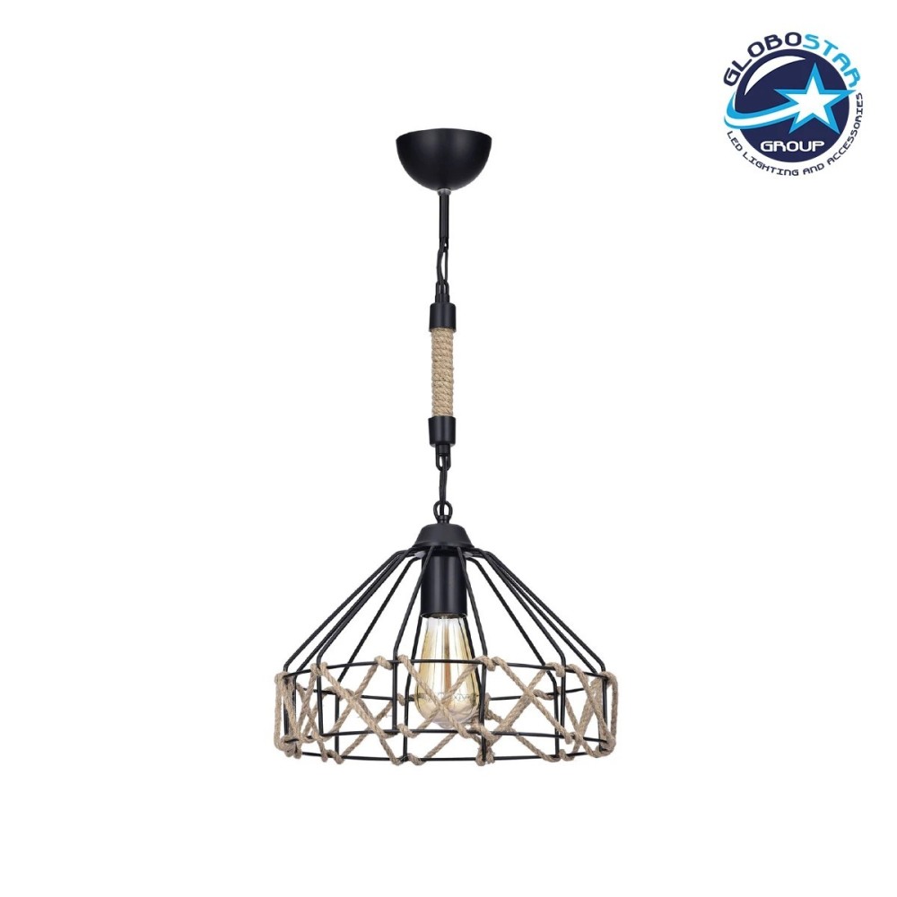 GLOBOSTAR® BEAMAX 201-0026 Μοντέρνο Κρεμαστό Φωτιστικό Οροφής με Ντουί 1 x E27 AC 220-240V IP20 - Μαύρο & Μπεζ - Μ30 x Π30 x Υ70cm