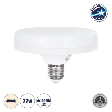 GLOBOSTAR® UFO 60070 Λάμπα E27 F120 LED 22W 2134lm 180° AC 220-240V IP20 Φυσικό Λευκό 4500K - Lumileds SMD Chip - Λευκό Γαλακτερό - Μ12 x Π12 x Υ7.5cm - 3 Χρόνια Εγγύηση
