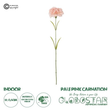 GloboStar® Artificial Garden PALE PING CARNATION BRANCH 21208 Τεχνητό Διακοσμητικό Κλαδί Γαρίφαλο Απαλό Ρόζ Y60cm