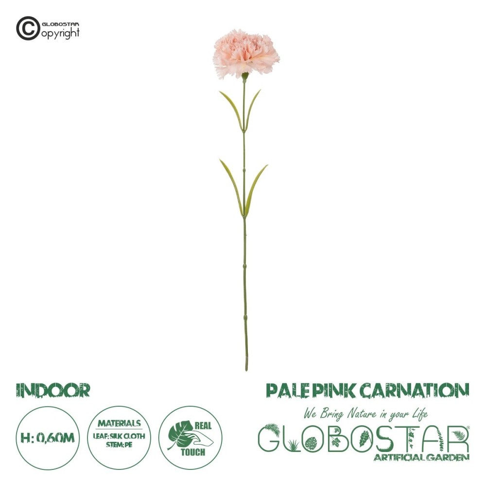 GloboStar® Artificial Garden PALE PING CARNATION BRANCH 21208 Τεχνητό Διακοσμητικό Κλαδί Γαρίφαλο Απαλό Ρόζ Y60cm
