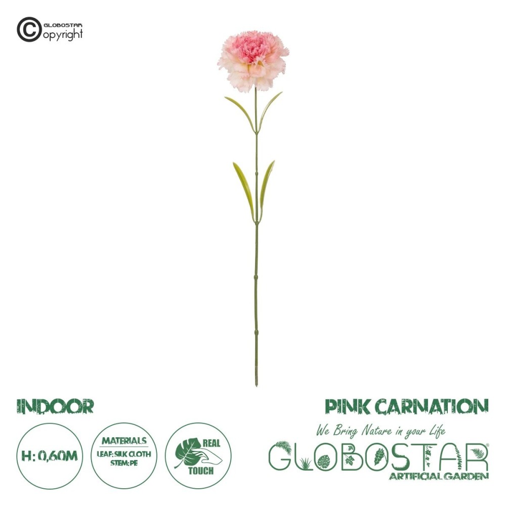 GloboStar® Artificial Garden PING CARNATION BRANCH 21209 Τεχνητό Διακοσμητικό Κλαδί Γαρίφαλο Ρόζ Y60cm