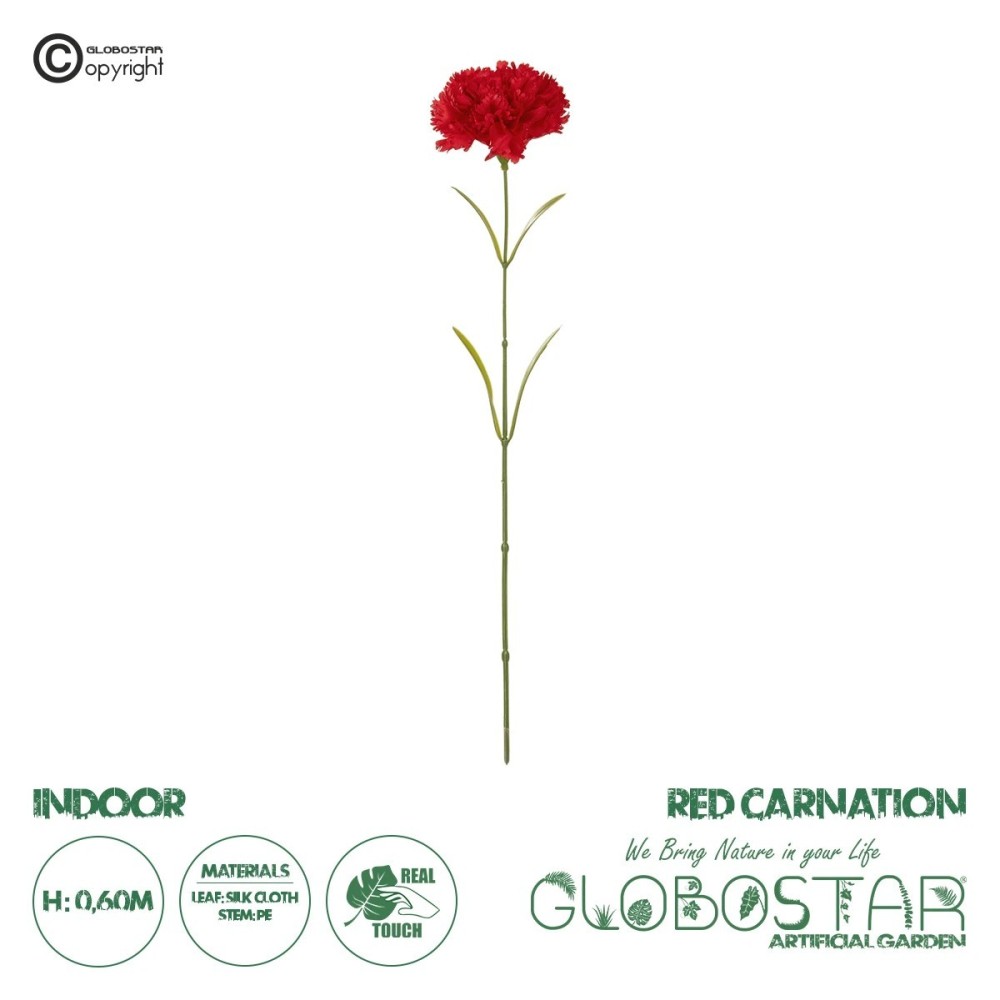 GloboStar® Artificial Garden Red CARNATION BRANCH 21210 Τεχνητό Διακοσμητικό Κλαδί Γαρίφαλο Κόκκινο Y60cm