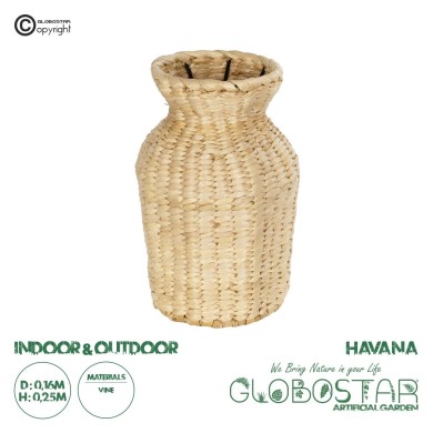 GloboStar® Artificial Garden HAVANA 21222 Διακοσμητικό Πλεκτό Καλάθι - Κασπώ Γλάστρα - Flower Pot Μπεζ Μ16 x Π16 x Υ25cm