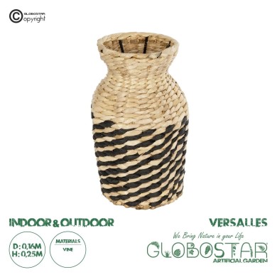 GloboStar® Artificial Garden VERSALLES 21226 Διακοσμητικό Πλεκτό Καλάθι - Κασπώ Γλάστρα - Flower Pot Μπεζ με Μαύρο Π16 x M16 x Υ25cm