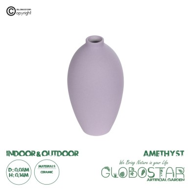 GloboStar® Artificial Garden AMETHYST 21267 Διακοσμητικό Κεραμικό Βάζo Μωβ Π8 x Μ8 x Υ14cm