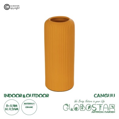 GloboStar® Artificial Garden CANGUU 21255 Διακοσμητικό Κεραμικό Βάζo Πορτοκαλί Π11 x Μ11 x Υ26 cm