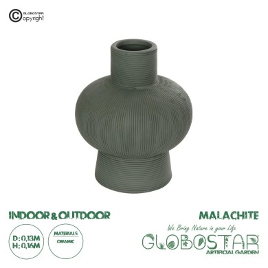 GloboStar® Artificial Garden MALACHITE 21264 Διακοσμητικό Κεραμικό Βάζo Πράσινο Π13 x Μ13 x Υ16cm