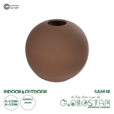 GloboStar® Artificial Garden SANUR 21261 Διακοσμητικό Κεραμικό Βάζo Καφέ Π22 x Μ22 x Υ20cm