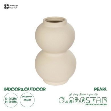 GloboStar® Artificial Garden PEARL 21265 Διακοσμητικό Κεραμικό Βάζo Μπεζ Π13 x Μ13 x Υ21cm