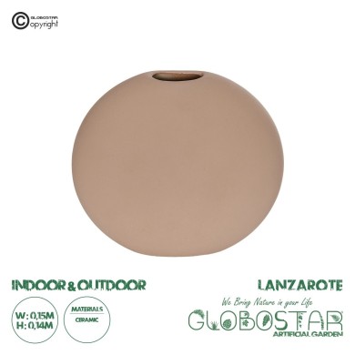 GloboStar® Artificial Garden LANZAROTE 21290 Διακοσμητικό Κεραμικό Βάζo Καφέ Π15 x Μ15 x Υ14cm