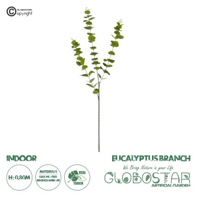 GloboStar® Artificial Garden EUCALYPTUS BRANCH 20484 Τεχνητό Διακοσμητικό Κλαδί Ευκάλυπτου Πράσινο Π30 x Μ30 x Υ80m