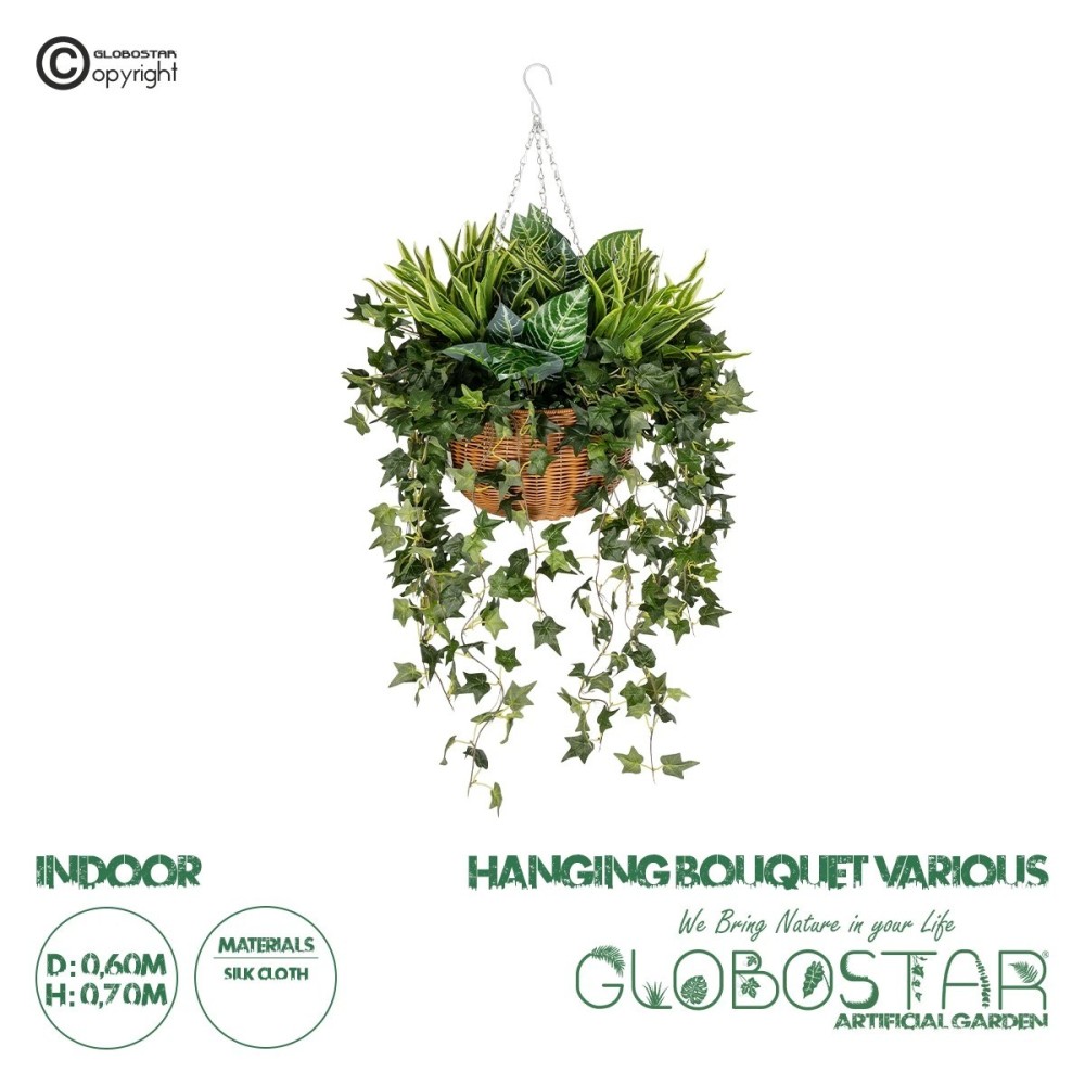 GloboStar® Artificial Garden VARIOUS HANGING PLANT 20623 Τεχνητό Κρεμαστό Διακοσμητικό Φυτό Φτέρης Π60 x Μ60 x Y70cm