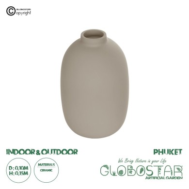 GloboStar® Artificial Garden PHUKET 21276 Διακοσμητικό Κεραμικό Βάζo Καφέ Π10 x Μ10 x Υ15cm