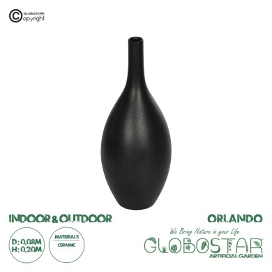 GloboStar® Artificial Garden OLRANDO 21273 Διακοσμητικό Κεραμικό Βάζo Μαύρο Π8 x Μ8 x Υ20cm
