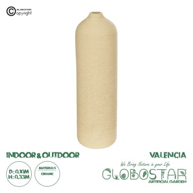 GloboStar® Artificial Garden VALENCIA 21246 Διακοσμητικό Κεραμικό Βάζo Μπεζ Π10 x Μ10 x Υ33 cm