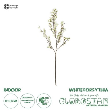 GloboStar® Artificial Garden WHITE FORSYTHIA BRANCH 21326 Τεχνητό Διακοσμητικό Λευκό Κλαδί Φορσύθιας Y83cm