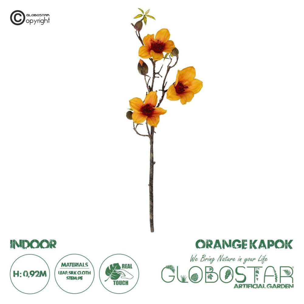 GloboStar® Artificial Garden ORANGE KAPOK BRANCH 21331 Τεχνητό Διακοσμητικό Κλαδί Πορτοκαλί Καποκ Y92cm